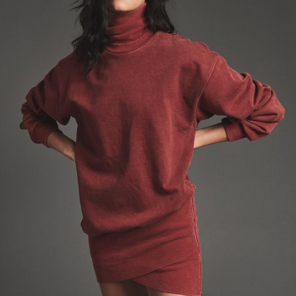 YOUNG FABULOUS AND BROKE Turtleneck Asymmetrical Sweater Side Zipper Dress